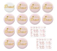 Pack De 12 Badges De Mariage, 2 Autocollants De Tatouage De Mariage, Badges De Mariée D'Équipe, Badges En Étain, Épingles De Demoiselle D'Honneur, Badges D'Enterrement De Vie De Jeune Fille