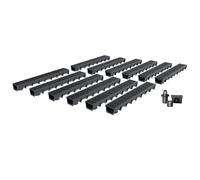 Pack de 12 Caniveaux Extérieurs MEAPARK - Grille en Plastique Recyclé Noir - Drainage Terrasse, Piscine, Jardin - Classe A15 Piéton - Largeur utile 10 cm
