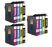 Pack de 12 Cartouches compatible pour Epson 604XL Noir et Couleurs Qualitoner