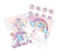 Pack de 12 Licorne Carte Invitation Anniversaire Fille en français et 12 Enveloppes et 12 Licorne Stickers Autocollant Correspondance, Carte Invitation pour une fête d'anniversaire enfant