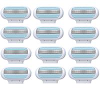 Pack De 12 Recharges De Lames, Lames En Acier Inoxydable Pour Un Rasageglissement, Doux Manche Bleue, Pour Femme Rasoir À 3 Lames Avec Bande Lubrifiante, Idéal Pour Un Rasage Doux Et Précis