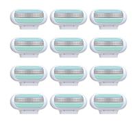 Pack de 12 Recharges De Lames Pour Femme Rasoir à 3 Lames avec Bande Lubrifiante, Compatible avec les Rasoirs, Lames en Acier Inoxydable pour un Rasageglissement, Doux Manche Bleue