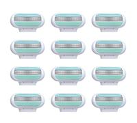Pack de 12 Recharges De Lames Pour Femme Rasoir Venus à 3 Lames avec Bande Lubrifiante, Compatible avec les Rasoirs Venus, Lames en Acier Inoxydable pour un Rasageglissement, Doux Manche Bleue