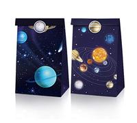 Pack de 12 sacs de friandises de fête de l'espace, sacs de cadeaux de fête de planète, sacs de fête sur le thème de l'espace, sacs-cadeaux de fête d'anniversaire avec autocollants