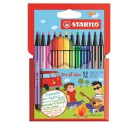 STABILO Pen 68 Mini - Feutre dessin - Etui carton x 12 mini feutres de coloriage pointe moyenne - Coloris assortis