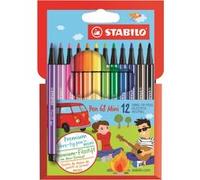 STABILO Feutres de dessin Pen 68 Mini – Pointe moyenne – Étui carton 12 coloris assortis