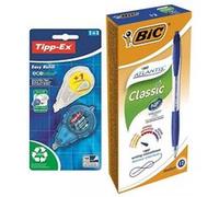 Pack de 12 stylos bille bleu Atlantis + ruban correcteur Bic G