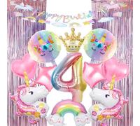 Pack de 14 ballons roses licorne pour décoration d'anniversaire de 4 ans - Décoration de fête d'anniversaire pour enfants avec guirlande / couronne / arc-en-ciel / étoile / cœur / bannière / numéro