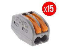 Pack de 15 bornes de connexion rapide a levier WAGO 2 entrées fil souple et rigide - S222
