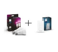 Pack de 2 ampoules connectées Philips Hue White et Color Ambiance E27 75W Blanc + Interrupteur intelligent de lumière Philips Hue Dimmer Switch Blanc