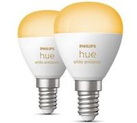 Philips Hue White ambiance, ampoule LED connectée sphérique compatible Bluetooth, E14, fonctionne avec Alexa, Google Assistant et Apple Homekit, lot de 2