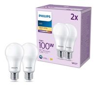Philips pack de 2 ampoules LED E27, 100W, 2700K, blanc chaud
