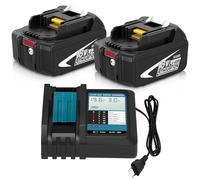 Pack de 2 Batteries 10.0Ah de Rechange pour Makita Batterie 18V BL1860B + Chargeur à écran LCD DC18RF Compatible Outils sans Fil LXT DHP485 DTD154 DHS68-Haute Autonomie pour Chantier/Jardin
