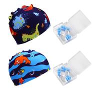 Pack De 2 Bonnets De Bain pour Enfants, Équipés De 2 Pinces-Nez Et 2 Paires De Bouchons d'oreilles, Joli Bonnet De Bain Dessin Animé, Bonnet De Bain Élastique, Accessoires De Natation