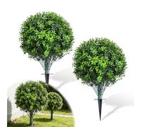Pack de 2 Boules de buis artificielles de 40 cm, Plantes artificielles pour extérieur avec piquets de sol, Grande plante artificielle, Résistante aux UV et à la lumière, Buxus artificiel pour la