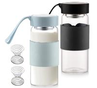 Pack de 2 bouteilles shaker en verre premium pour protéines, 500 ml - Shaker à protéines en verre sans BPA, Shaker protéiné durable en verre, Inodore et étanche pour protéines et boissons de sport