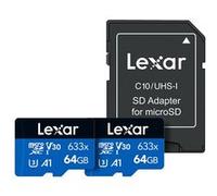 Pack de 2 Cartes mémoire micro SDXC Lexar 633X UHS-I C10 64 Go Noir et bleu