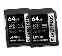 Pack de 2 cartes SDXC Lexar Professional 64 Go Silver Plus Noir
