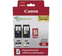 Pack de 2 cartouches Canon PG560XL et CL561XL Noir et couleur + 50 feuilles papier photo 10 x 15 cm