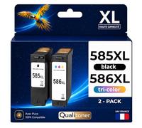 Pack de 2 Cartouches Compatible pour Canon PG585XL CL586XL 3 X Plus d'encre Noir & Couleur Qualitoner