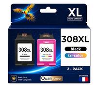 Pack de 2 Cartouches Compatible pour HP 308XL Noir & Couleur Qualitoner