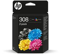 Pack de 2 cartouches d’encre HP 308 authentiques noire et tricolore (6L6S6UE) pour HP Envy 6110, 6120, 6130, 6520, 6530