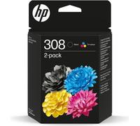 Pack de 2 cartouches d'encre HP 308 authentiques noire et tricolore (6L6S6UE) pour HP Envy 6110, 6120, 6130, 6520, 6530