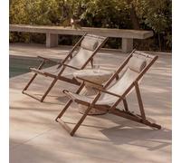 Pack De 2 Chaises Longues Pliantes En Bois D'acacia Avec Coussin Rondonia Beige Nude Beige
