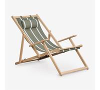 Pack De 2 Chaises Longues Pliantes En Bois D'acacia Avec Coussin Rondonia Vert Olive Intense - Blanc Gardénia