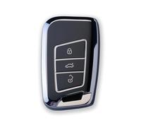Pack de 2 Coque pour e Voiture TPU RUXYAXFOL, Compatible avec VW Golf 7, Passat B8, Seat Leon, Ibiza, Tiguan, T - Cross, Polo, CC, Skoda Superb, Kodiaq Argent-Noir