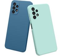 Pack De 2 Coques Compatibles Samsung Galaxy A13 4g ¿ Silicone Liquide Ultra-Fine, Protection Intégrale Caméra Et Anti-Chocs, Finition Mate Antidérapante (Cyan / Bleu Marine)