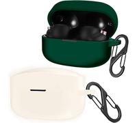 Pack De 2 Coques En Silicone Liquide Compatibles Sony Wf-1000xm4 ¿ Étui Ultra-Fin Anti-Chocs Avec 2 Mousquetons (Blanc Et Vert Foncé)