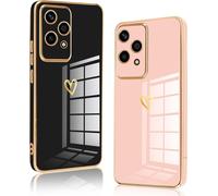 Pack De 2 Coques Honor 200 Lite 6,7 Pouces - Silicone Tpu Souple Motif C?ur Doré, Anti-Choc Et Anti-Rayures, Bords Renforcés - Noir Et Rose