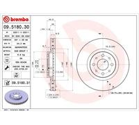 Pack de 2 - Disque de frein 09.5180.31 BREMBO pour FIAT ALFA ROMEO LANCIA
