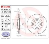 Pack de 2 - Disque de frein 09.A185.14 BREMBO pour PEUGEOT CITROËN OPEL DS