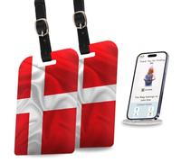 Pack de 2 étiquettes tag8 Drapeau du Danemark pour sac intelligent | Étiquette de bagage tendance avec ID, identification, étiquette de nom numérique à la mode | Conforme aux exigences des compagnies