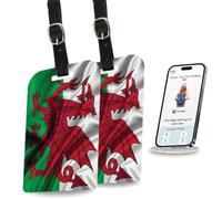 Pack de 2 étiquettes tag8 Drapeau du Pays de Galles pour sac intelligent | Étiquette de bagage tendance avec identification et nom numérique à la mode | Conforme aux exigences des compagnies aériennes