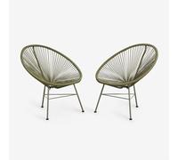 Pack de 2 fauteuils en acier et rotin synthétique New Acapulco Vert Olive Intense