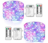 Pack de 2 Guirlandes Lumineuses à Piles multicolore,10M 100 LEDs Guirlande Lumineuse Extérieure & Intérieur avec Télécommande et Timer,8 Modes Guirlande Lumineuse Chambre pour Décoration Noel,Fête
