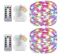 Pack de 2 guirlandes lumineuses filaires avec minuteur et télécommande, petite guirlande lumineuse d'intérieur fonctionnant sur batterie, 10 m 100 LED IP65 étanche sans piles pour la décoration de la