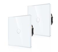 Pack de 2 interrupteurs va-et-vient encastrés CNBINGO Touch en blanc - simple interrupteur d'éclairage avec LED d'état et panneau en verre - 1 interrupteur mural - Paire uniquement avec cette série