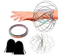 Pack de 2 Jouets Anneaux Flow Tours de Magie Jeu Géométrique Coloré, Jouet Anti-Stress Bracelet Flow Bras 3d Spirale en Acier Inoxydable Multi-Sensoriel éducatif Interactif Pour Les Loisirs Quotidiens