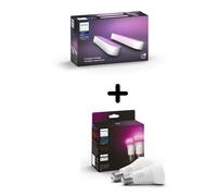 Pack de 2 lampes connectées Philips Hue Play Blanc + Pack de 2 ampoules connectées Hue White et Color Ambiance E27 75W Blanc