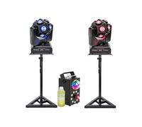 Pack de 2 Lyres Beam Infinies DMX Ibiza Light E-COSMOS 4-en-1 12x10W - 2 pieds Supports - Machine Fumée 700W LEDS RGB - Soirée Fête DJ