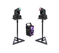 Pack de 2 Lyres DMX Ibiza Light LMH250-RC Spot 10W - 2 pieds Supports SST02 - Machine Fumée 700W Par Astro - Fête soirée Anniversaire