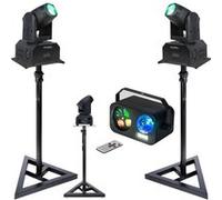 Pack de 2 Lyres Ibiza Light LED RGB LMH250-RC 10W DMX Spot - 2 Pieds Supports - Jeu Lumière 3-en-1 Strobe Gobo Astro Dj Soirée Fête