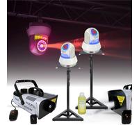 Pack de 2 Lyres Spot Ibiza Light STAR-SPOT-WH 30W - 2 Pieds Supports - Machine Fumée LSM900W - Dj Fête Soirée Bar Club Blanc