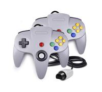 Pack de 2 Manettes Compatibles 64 N64 - Joypads Filaire 1,80 m Gris - Joystick Analogique & Boutons C - Compatible Rumble Pak - Straße Game®