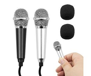 Pack de 2 mini microphones karaoké, petit pour téléphone avec câble universel de 3,5 mm, microphone vocal portable à condensateur en métal filaire pour ordinateur portable, ordinateur de poche