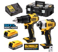 Pack de 2 outils 18V POWERSTAK (DCD709/DCF809) + 2 batteries 1,7Ah + chargeur + coffret T-STAK - DEWALT - DCK2062E2T-QW + 1 Batterie offerte avec le code 500DEW dès 500€ d'achat DEWALT